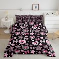 thumbnail image 2 of Feelyou Cute Bowknot Skull Full Size Comforter Sets, Pink Leopard Bow Print Bedding Comforter Set, Black Reversible, 3-Piece, 1 Comforter and 2 Pillowcases, 2 of 7