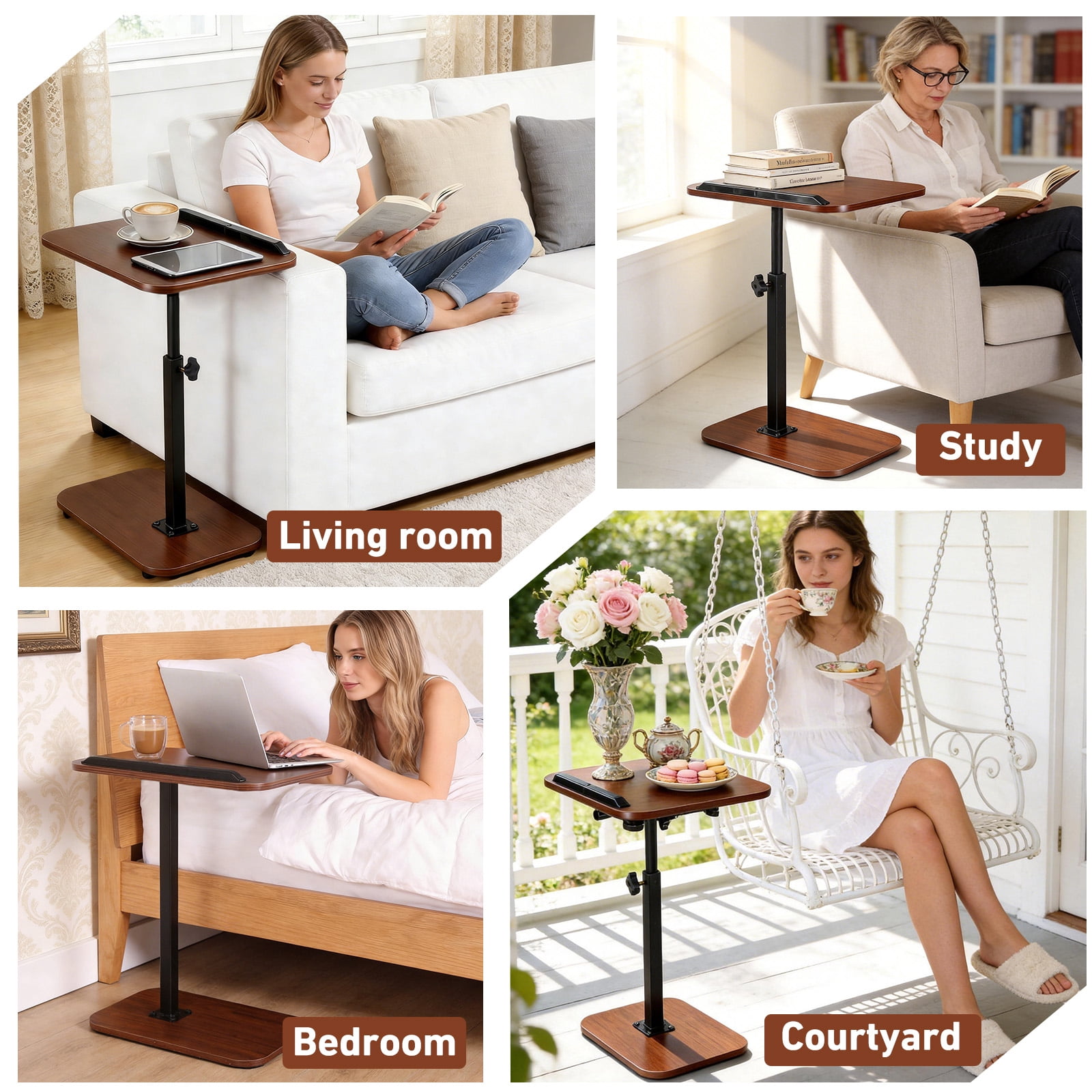PinkSheep Small Side Table End Table Accent Table Tray Table  for Bedroom Living Room Small Spaces, Walnut