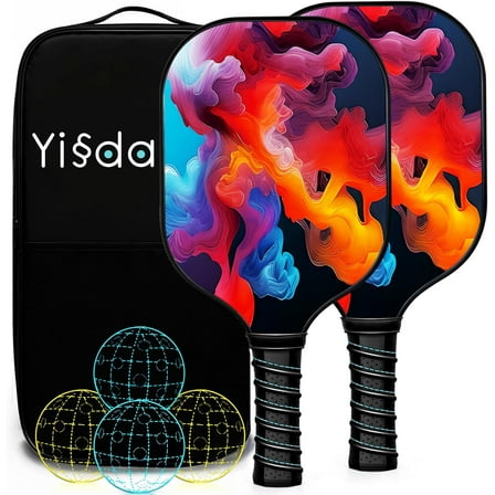 Pickleball Paddles Set of 2, Lightweight Pickleball Set Fiberglass Pickle Ball Rackets 2 Pack with 4 Balls for Women and Men