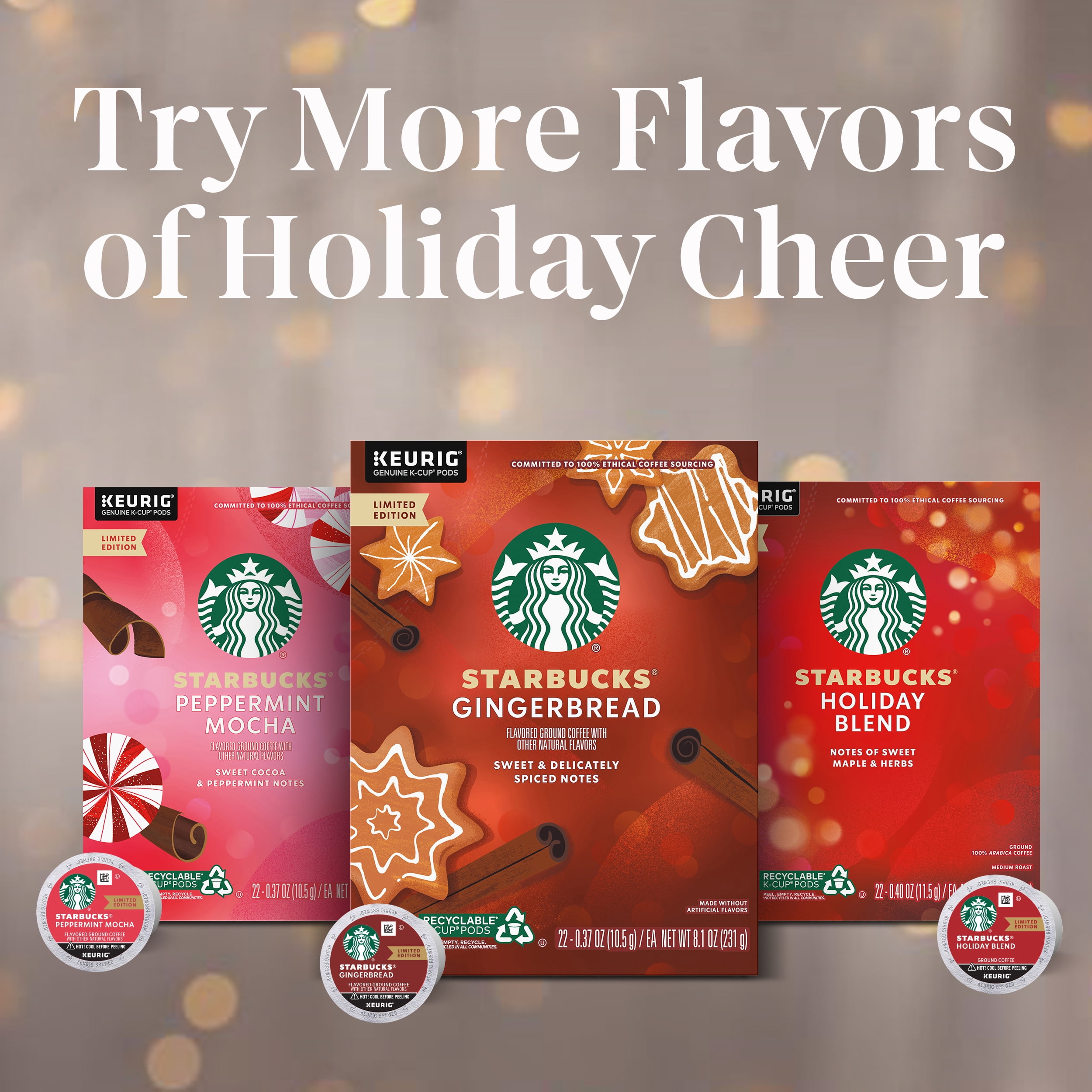 Starbucks Coffee Company Holiday Limited Edition Gingerbread Coffee K Cups  Pods - 22 Count - 1 Box