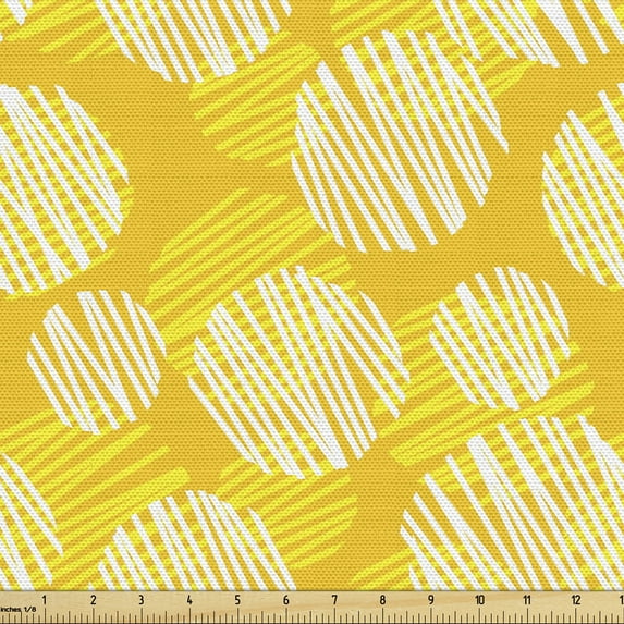 Abstract Fabric by the Yard Upholstery, Geometric Circular Stripes Sketch Art Round Shaped Ovals Modern Design, Decorative Fabric for DIY and Home Accents, Earth Yellow and White by Ambesonne