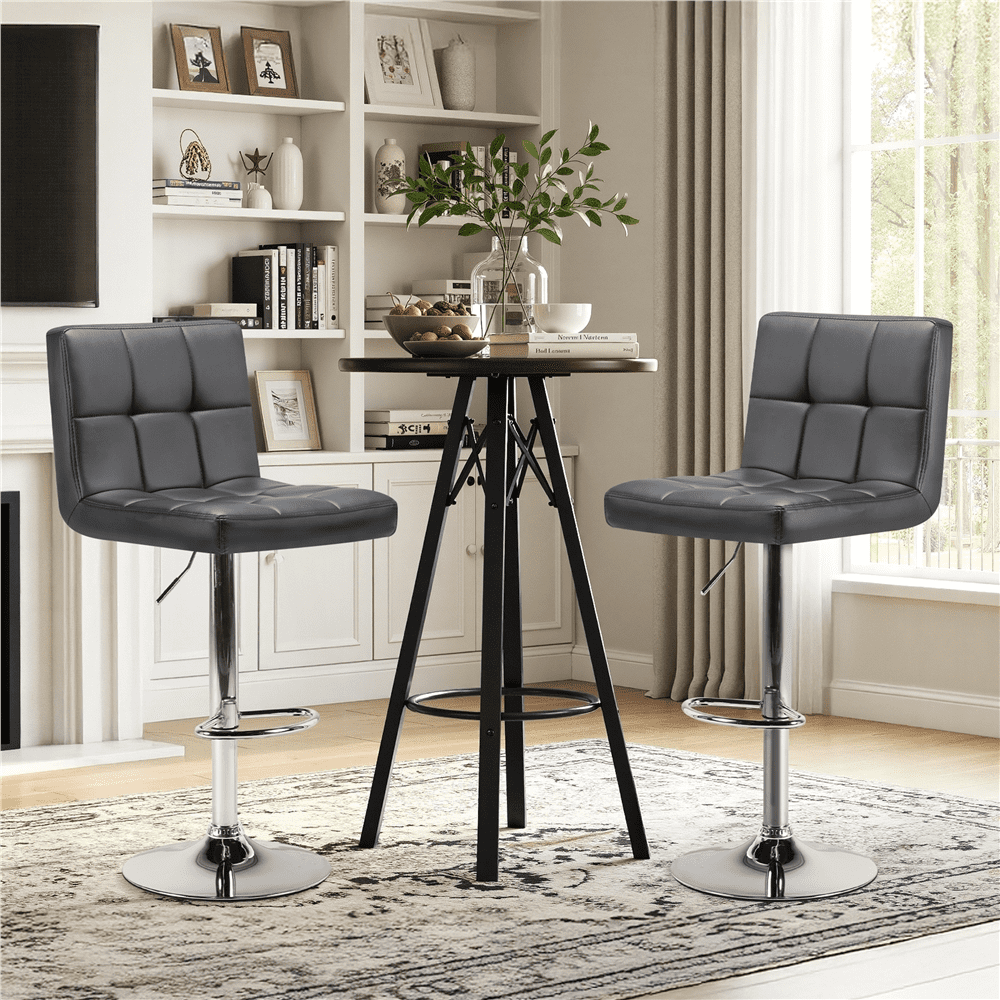 Alden Design Adjustable Bar Stool Modern Faux Leather Counter-Height Mid-Back Bar Chair, Set of 2, Gray