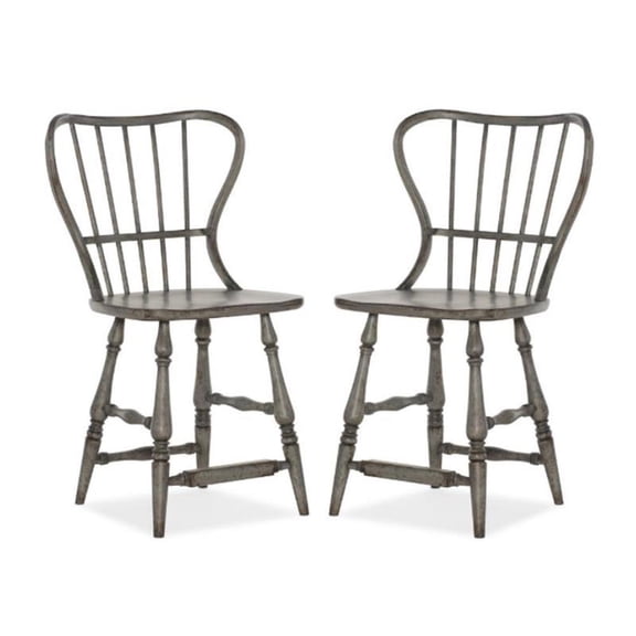 Home Square Dining Room Spindle Back Counter Stool in Speckled Gray - Set of 2