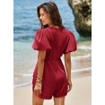 thumbnail image 4 of Romper Cicy Bell para mujer, bonito lazo en la parte delantera, cuello en V, manga abullonada, 4 of 7