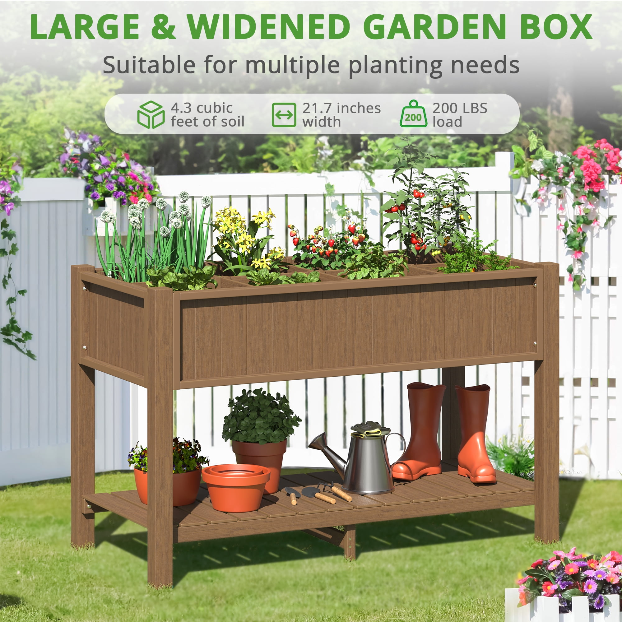 Dycanpo Large Raised Garden Bed with Tools and Shelf, HDPS Planter Box for Gardening Vegetables