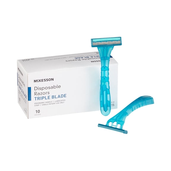 McKesson Disposable Razors - Triple Blade, Pivoting Head for Men or Women, 10 Count, 50 Packs, 500 Total