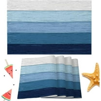 Farmhouse Ombre Blue Wood Placemats Set of 4 Washable Table Mats for Kitchen Dining Table, Heat-Resistant Cotton Linen Place Mats for Indoor Outdoor Parties Holiday Decoration, Summer Country Barn