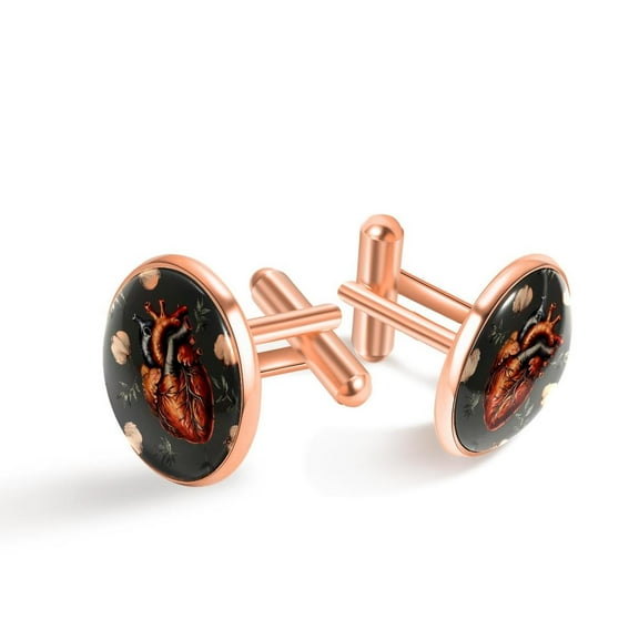PhooArto Men's Classic Stainless Steel, Human Heart and Flower Cufflinks Business Wedding Shirts, Rose Gold