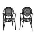 thumbnail image 2 of Emma + Oliver Set of Two Indoor/Outdoor Stacking Thonet Bistro Style Chairs with Arms, Black & White PE Rattan Seat and Black Finished Metal Frame, 2 of 14