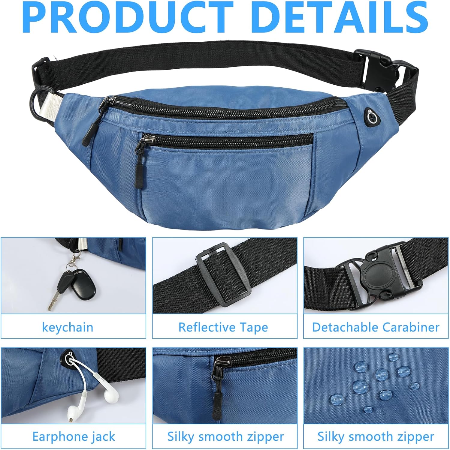 Kwuty 10PCS Crossbody Fanny Pack Large Capacity Waist Bag with Hidden Zipper Pockets Adjustable Strap Fanny Packs Waterproof Oxford Cloth Travel Belt Bag for Outdoor Shopping Travel Men Women,Black