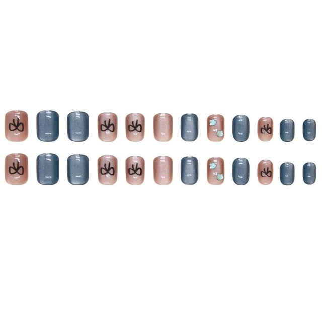 Pinzas para uñas de color sólido, lindas pinzas para uñas con nudo de lazo, uñas postizas con diamantes brillantes, 24 unidades, 1 ml