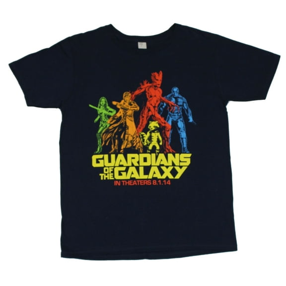 Guardians of the Galaxy Mens T-Shirt - Primary Colored Hero Images in Theaters (Medium)