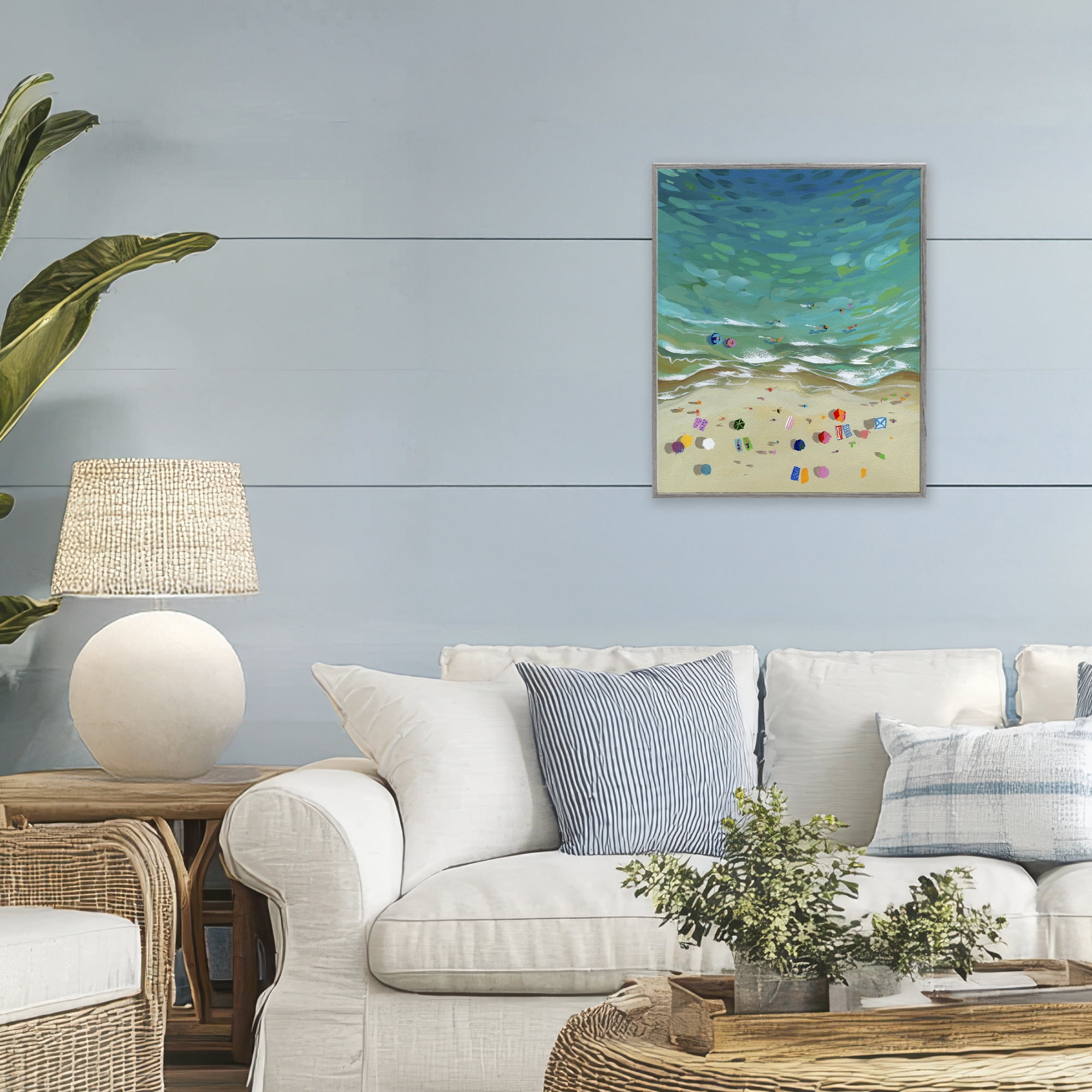 Stupell Industries Aerial Beachside with Umbrellas Gray Framed Giclee Art, design by Brook Page