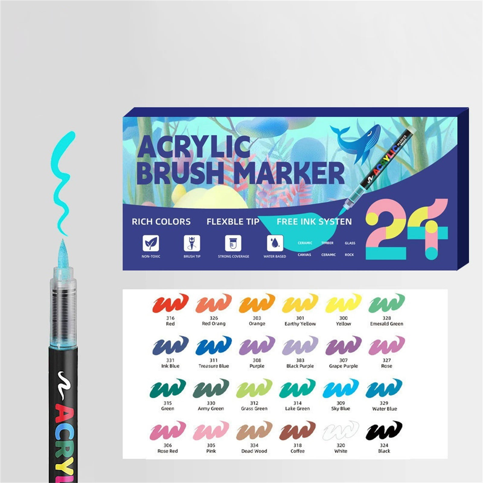 Acrylic Marker Pens Set with Soft Brush Tip – Paint on Tiles Glass Ceramic Rock, Diy Art Supplies for Home Decor, Vibrant Colors Quick Drying, Ideal for Crafts & Custom Designs 24Pcs Ciozy