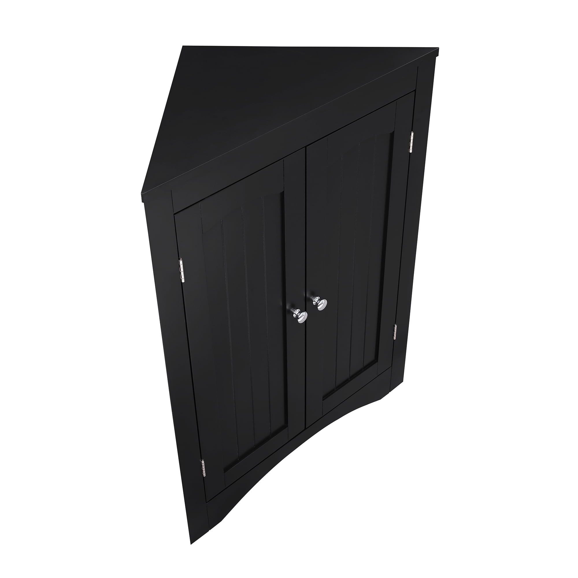 Small Corner Cabinet, Wood Corner Table with 2 Doors and Adjustable Shelves, Bathroom Storage Organizer, Floor Pantry Cabinet for Living Room, Kitchen