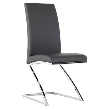 Pemberly Row 17" Faux Leather & Steel Dining Chair in Gray/Chrome (Set of 2)