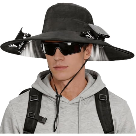 Hat with Fans Solar Power Wide Brim Solar Fan Hat Sun Hat with 2 Fans Two Power Modes Outdoor Solar & USB Fishing Hat for Men Women Solar Fan Hats for Men