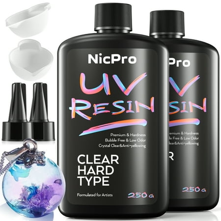 Nicpro UV Resin 500g, 2 Pcs Crystal Clear UV Epoxy Resin Kit, High Viscosity & Quick Curing UV Glue Hard, UV Cured Resin for Jewelry Making, Craft, Doming, Coating and Casting