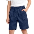 thumbnail image 3 of Zwiiyzr Kids Boys Half Cargo Shorts Solid Color Loose Kids Casual Shorts Active Summer Clothes with Pockets Dark Blue, 3 of 8