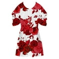 thumbnail image 5 of Lovskoo Off Shoulder Tops for Women Summer Tops Loose Fit Dressy Classic Short Sleeve Floral Printed Crewneck Tops T-Shirt Blouse Red, 5 of 5