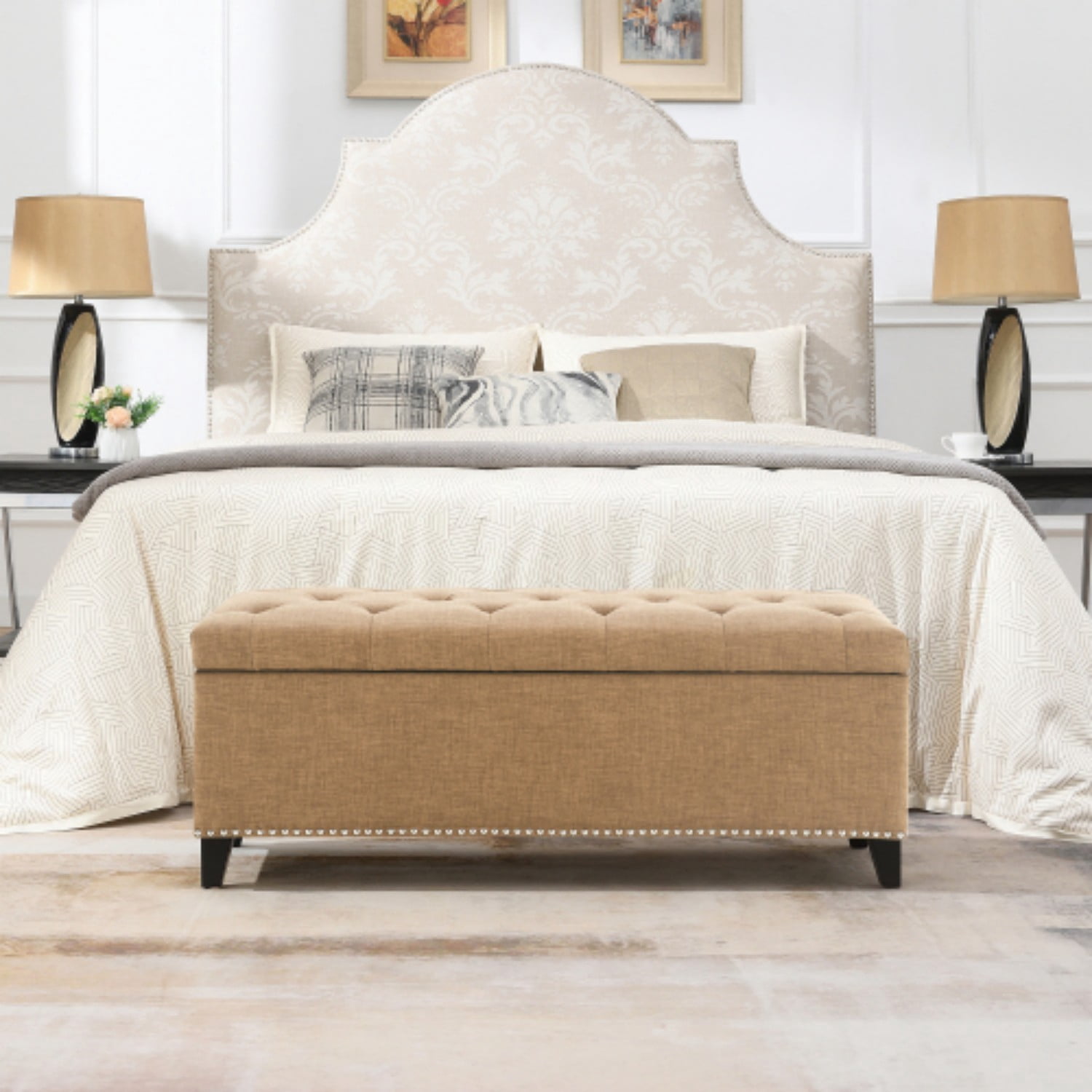 47.5" Storage Ottoman Bench with Safety Hinge, Linen Tufted Storage Bench for Bedroom, Entryway, Living Room, End of Bed Bench, Brown