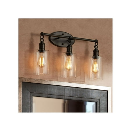 

Franklin Iron Works Industrial Rustic Wall Light LED Bronze Hardwired 21 3/4 Wide 3-Light Fixture Clear Glass for Bathroom Vanity