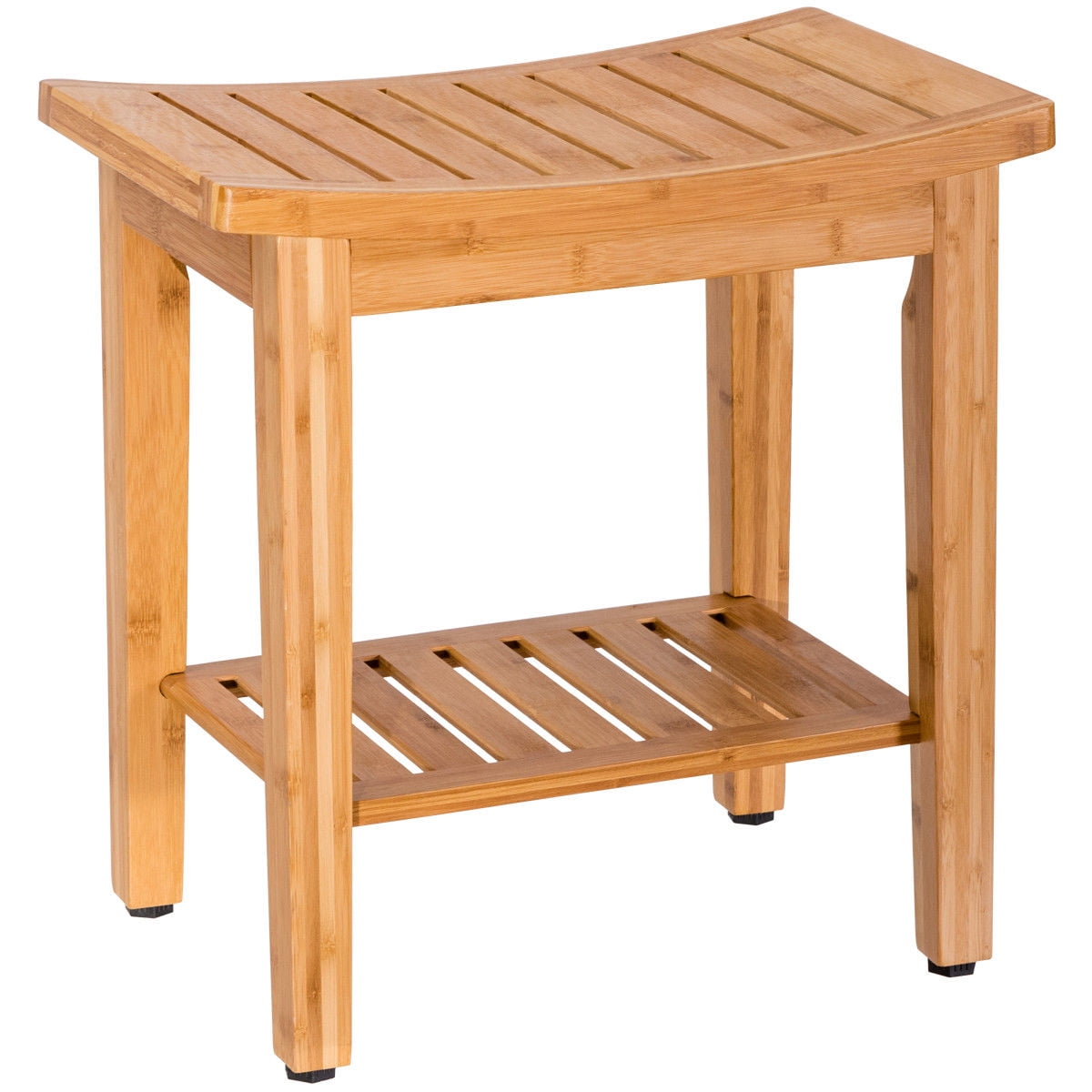 Costway 18'' Bamboo Shower Seat Bench Bathroom Spa Bath Organizer Stool w Storage Shelf by Costway