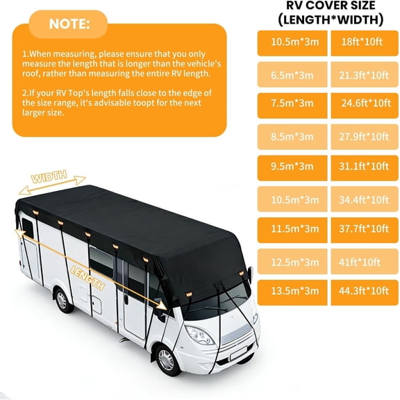600D RV Roof Cover Waterproof Wind Rain Snow Proof Pop Up Camper  Truck Heavy Duty with Reflective Strips Fits 16ft to 20ft RVs
