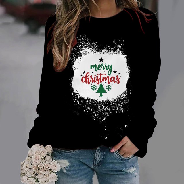 Pntutb Mujer Primavera Otoño Cuello Redondo Manga Larga Estampado De Navidad Suéter Top Pntutb Pntutb-5995
