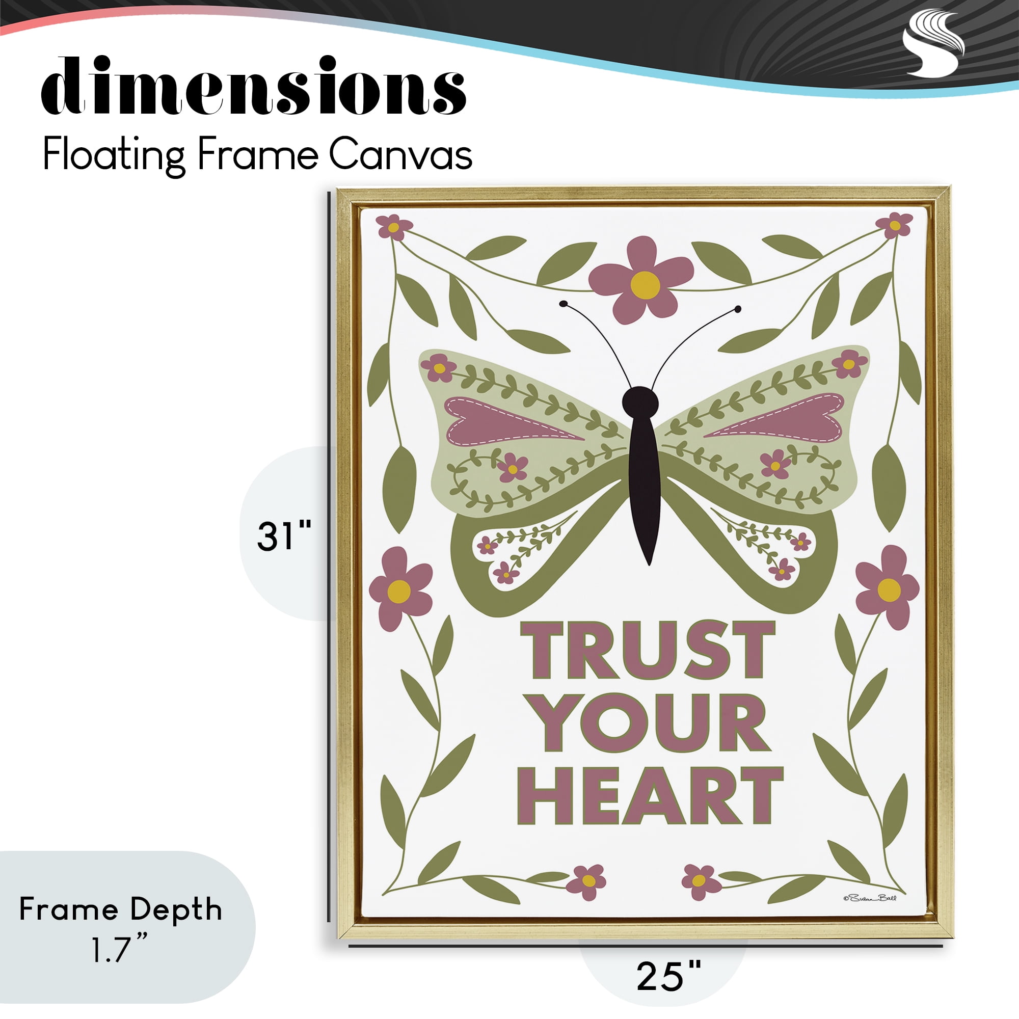 Stupell Industries Trust Your Heart Symmetrical Gold Framed Floater Canvas Wall Art, design by Susan Ball