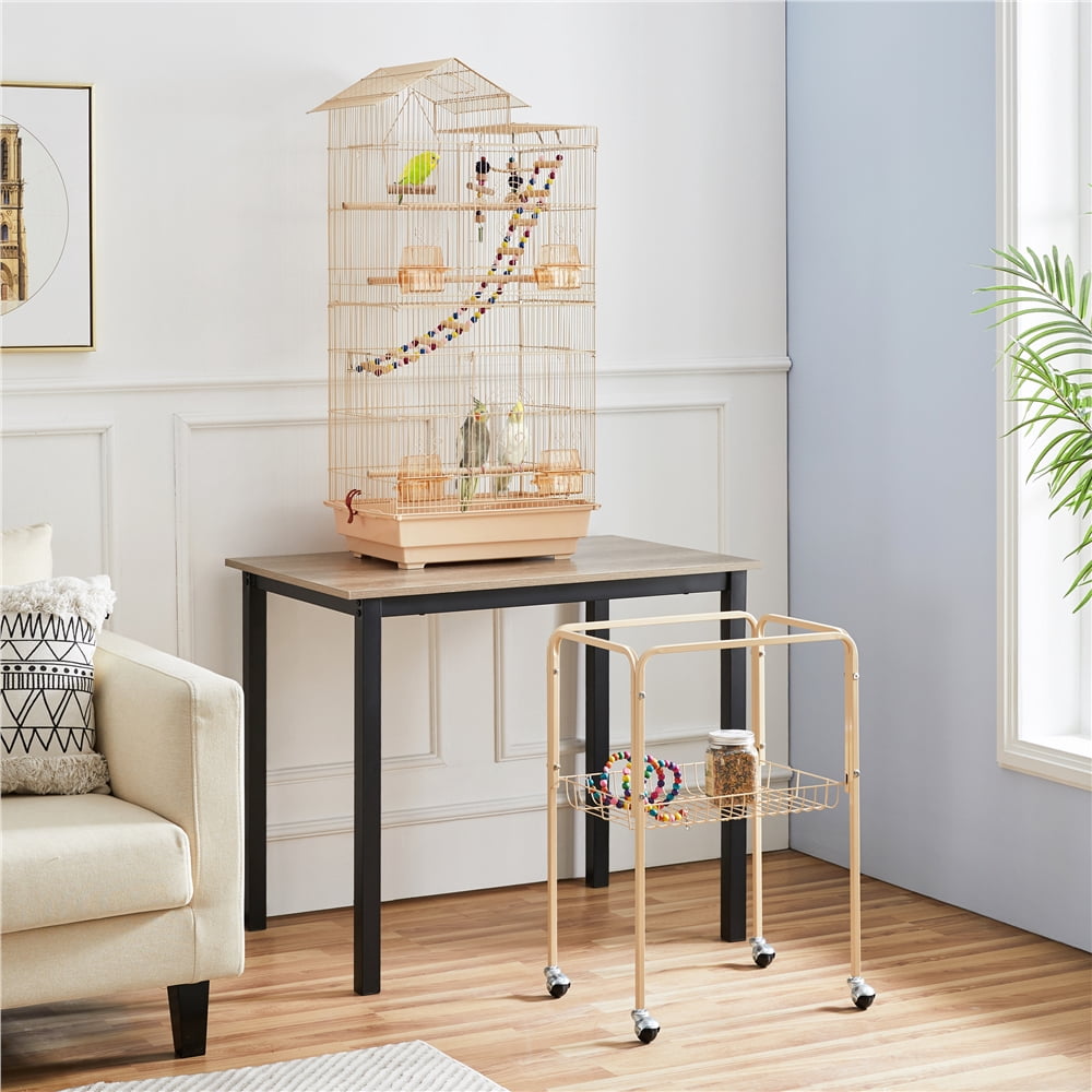 Renwick 62.4" Metal Bird Parrot Cage with Detachable Stand, Almond