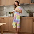 thumbnail image 3 of DISNIMO Butterfly Rainbow Printed Women's Short Sleeve Pajama Sets Soft 2 Piece Lounge Set Short Sleeve Tops and Capri Pant Pjs for Home, S, 3 of 7