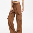thumbnail image 4 of Cargo Pants Women with Deep Pockets, Pull Rope Adjustable Waist, Breathable Workout Trousers, Solid Color Full Length Casual Joggers, Outdoor Hiking Gifts for Women | CSEONE,Coffee L, 4 of 7