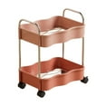 thumbnail image 2 of Litrail Pink 2-Tier Rolling Utility Cart with Ergonomic Armrests & Ventilated Shelves - Plastic Storage for Kitchen, Bathroom, Living Room, Easy-Move Casters, 2 of 6