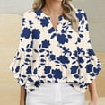 thumbnail image 2 of Royal Blue Casual Shirts for Women Summer Fall Ruffle 3/4 Bell Sleeve V Neck Floral Graphic Loose Fit Ruched Tops Blouses Shirts Ladies 2025 Clothes L, 2 of 4