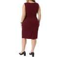 thumbnail image 3 of Agnes Orinda Women's Plus Size Bodycon Dress Ruched V Neck Sleeveless Business Office Party Cocktail Pencil Dresses 3X Burgundy, 3 of 5