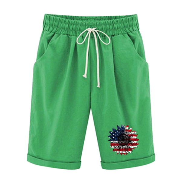Pantalones Cortos Casuales para Mujer Día de la Independencia Impreso Elástico de la Cintura, Pantalones Cortos de Verano para Mujeres