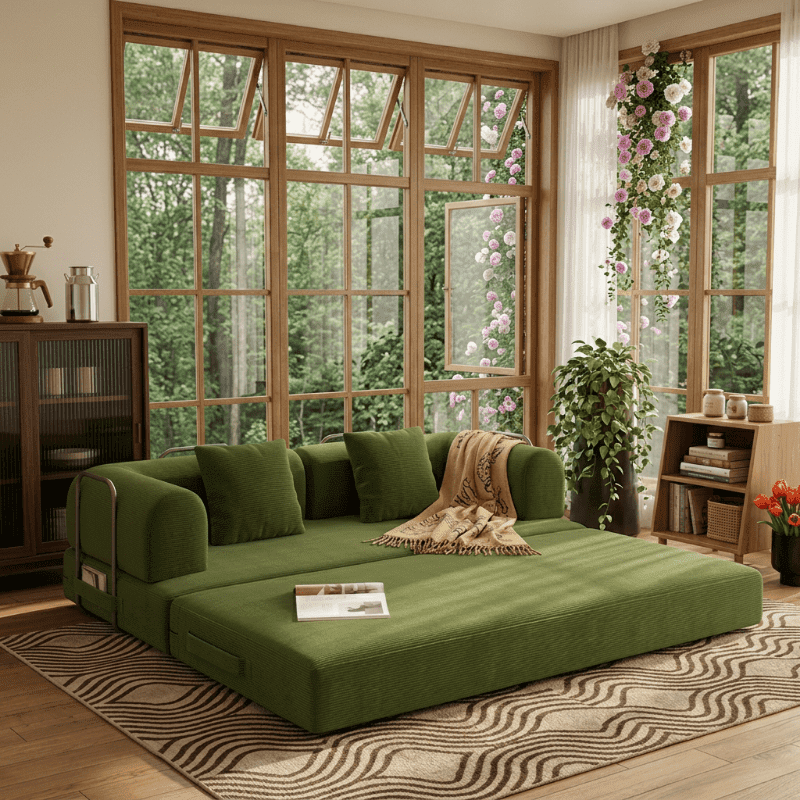 Noelse 78" 5-in-1 Convertible Sofa Bed, Green photo 1