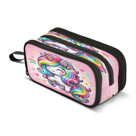 ALAZA Cute Cartoon Rainbow Unicorn Pencil Case Bag 3 Compartment Pen Pouch Large Storage Holder Box Organizer