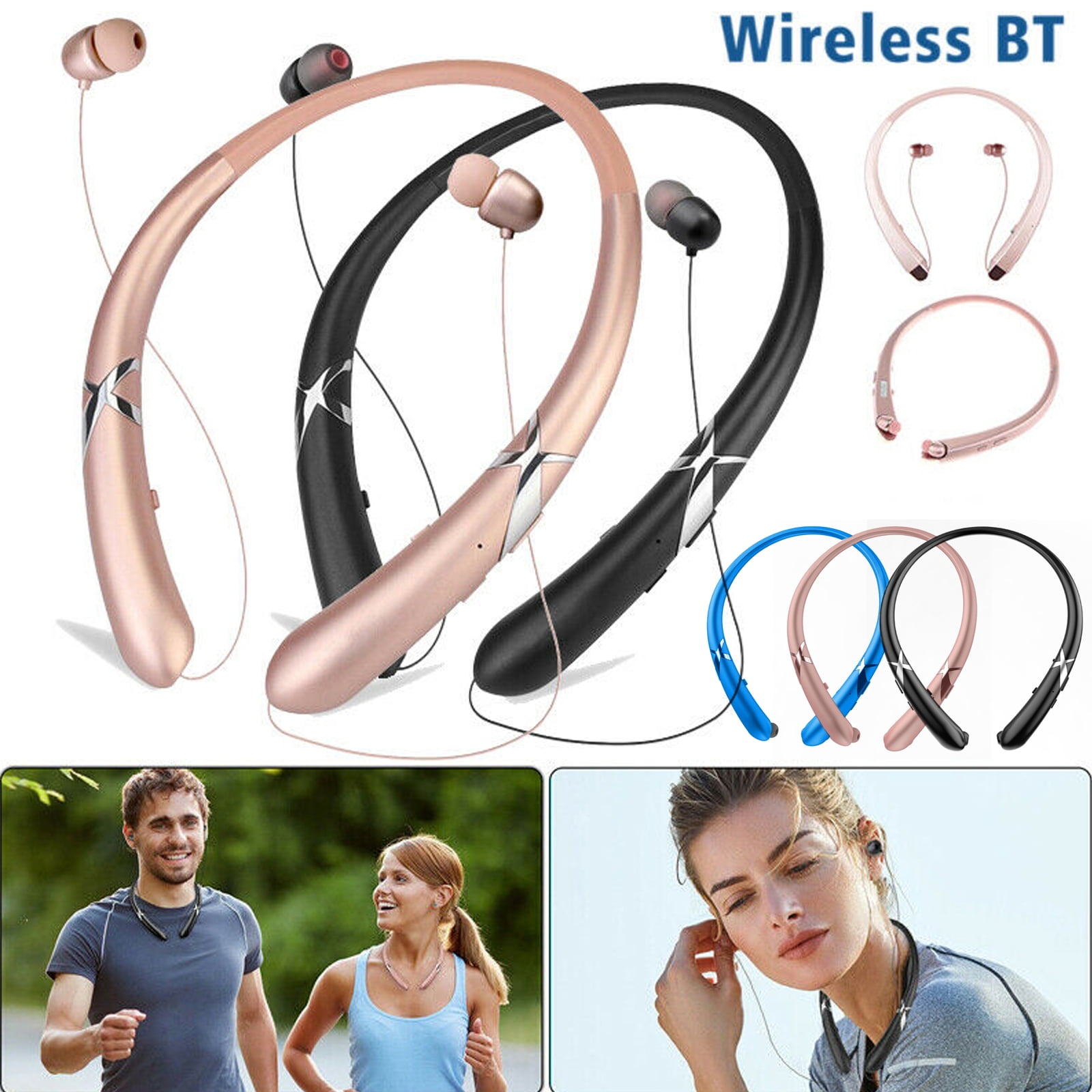 EEEKit Bluetooth Headphones Wireless Neckband Headset Sweatproof Foldable Earphones Bluetooth 5.0 Noise Cancelling Headset with Mic Retractable Earbud for iPhone 11 Android Cellphone Tablets TV