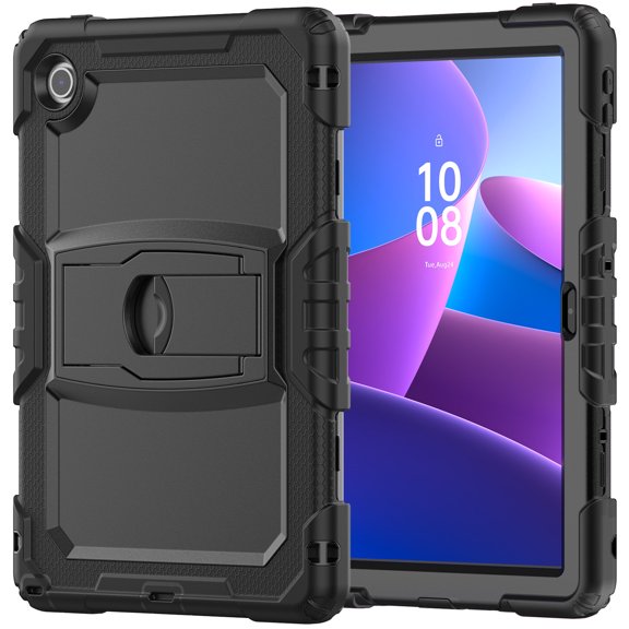 FJLBDE Case for Lenovo Tab 10.1 inch 2025 Release (TB-311FU/TB-311XU), Rugged Shockproof Tablet Cases Cover with Kickstand Shoulder Strap, Black