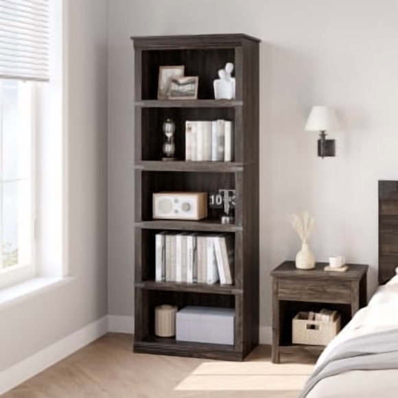 Farmhouse Bookshelf with Storage Open Display Bookshelves,Tall Book Case 3/5 Tier Wooden Bookcase Home Decor Furniture for Home Office, Living Room, Bedroom
