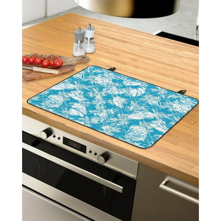 

Nautical Conch Stove Top Covers for Electric Stove Heat Insulation Fireproof Glass Cooktop Cover Counter Top Glass Stove Cover for Prevent Scratches 36 x21 Teal Beach Coastal Geometric Striped