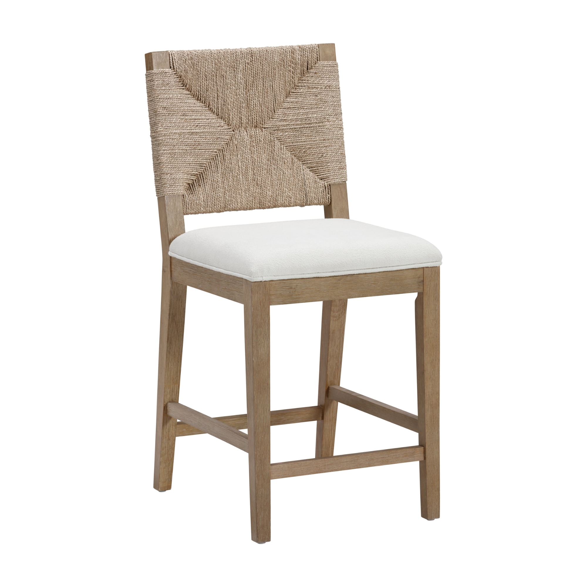 Nathan James Beacon Woven Seagrass Back Counter Height Bar Stools, Cream/Light Brown