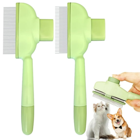 Flea Comb for Cats Dogs Brush for Shedding Pet Hair Removal Comb with Long & Short Stainless Steel Teeth for Deshedding