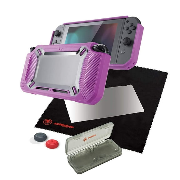 Snakebyte Tough Kit - Accessory Set Including Rubber Hard Case H9 Glass Protector Cleaning Cloth Thumb Grips Game Hard Case for Nintendo Switch - Pink - Nintendo Switch