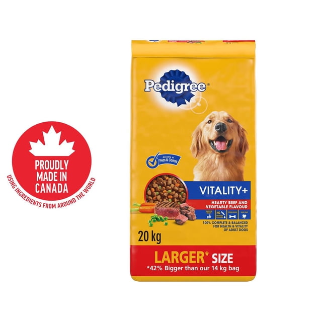 PEDIGREE Vitality+ Adult Dry Dog Food Hearty Beef and Vegetable Flavour, Bag 20kg