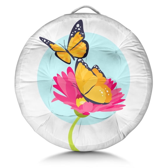 Round Meditation Cushion, 22" Dutch Velvet Floor Pillow with PP Cotton Filling for Yoga, Zen, Reading, and Floor Seating, Spring Butterfly Print
