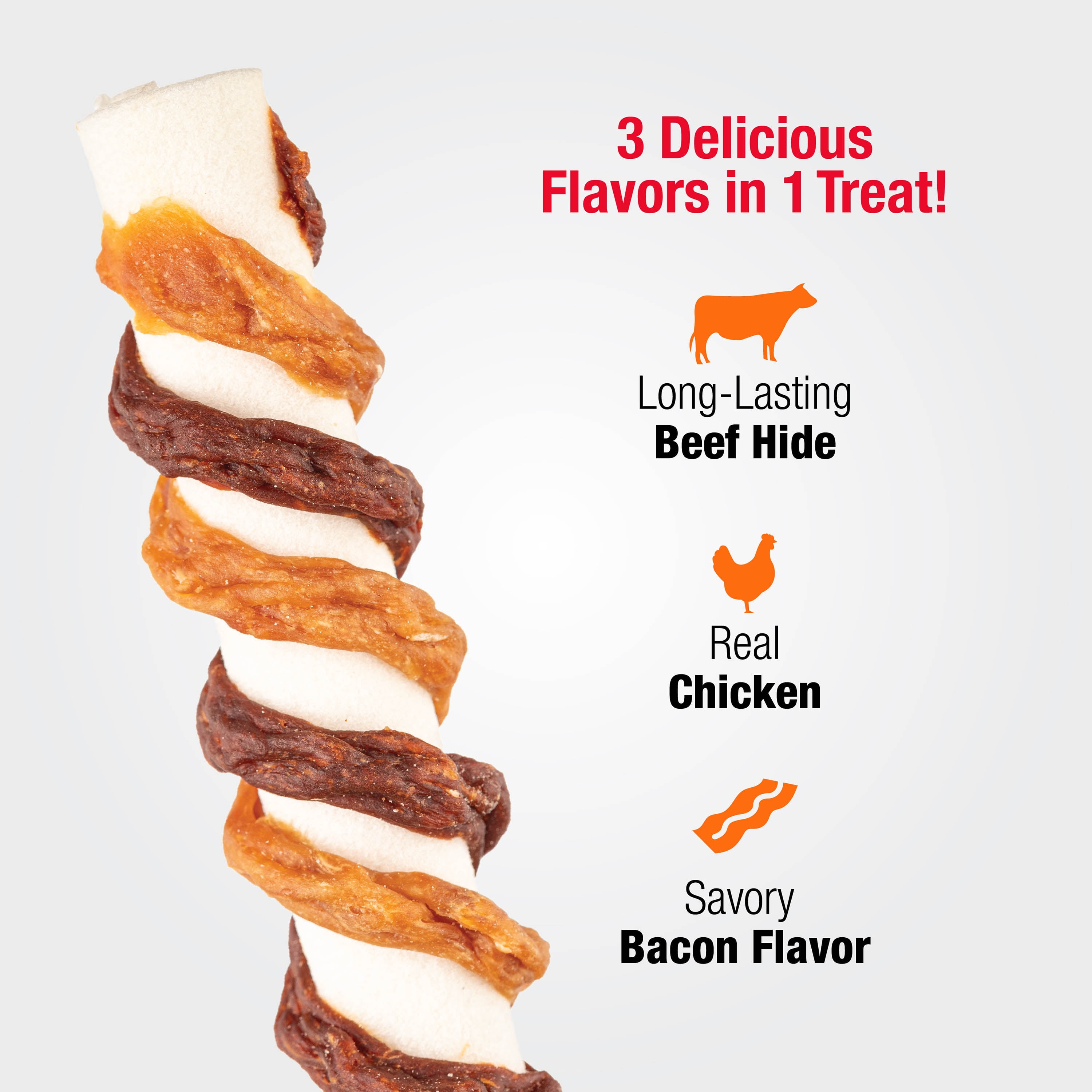Good ‘n’ Fun Triple Flavor Crunch Rolls, Rawhide Chews for All Dogs, Real Chicken & Bacon, 5 Count