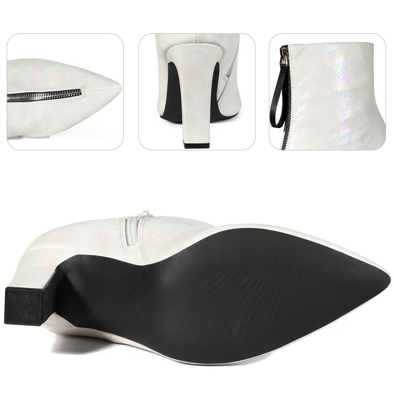 Unique Bargains Pointed Toe Front Zip Chunky Heel Ankle